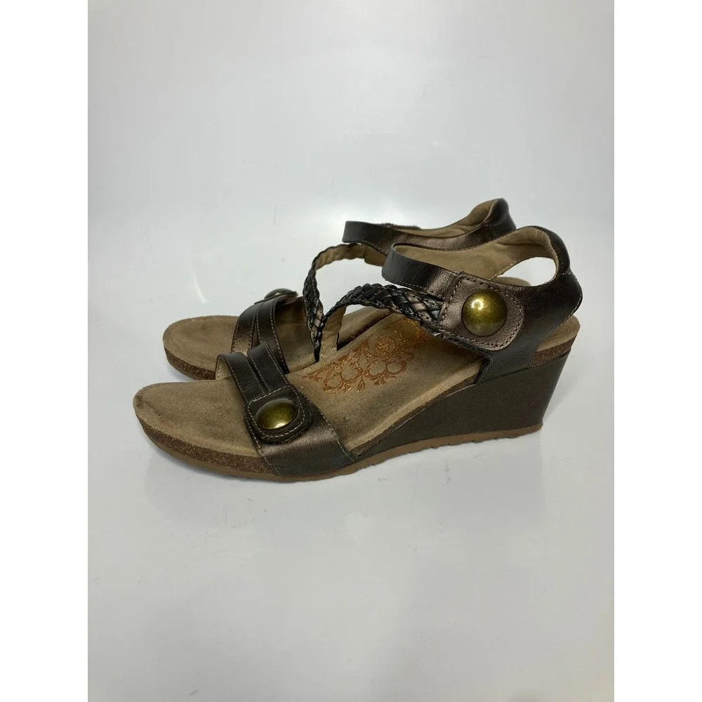 Aetrex naya Wedge Sandals Womens 8.5 Bronze Excellent Leather Braided EW454W